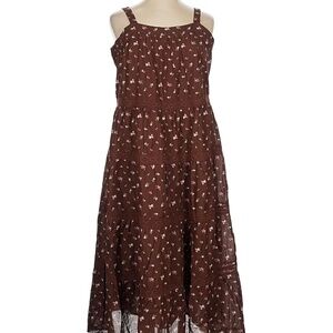 NWT Lucky Brand XL 100% Cotton Chocolate Multi Floral Mid Calf Sleeveless Dress